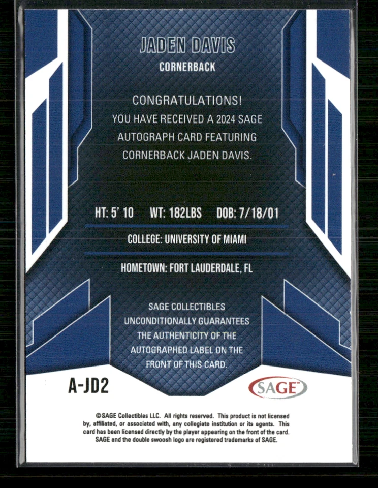 Jaden Davis 2024 Sage Hit Red Auto - Image 2 of 2