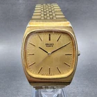 Seiko Watch Men 32mm Gold Dial Gold Tone Rectangle 7810-5139 New Battery