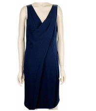 NWT PRADA NAVY BLUE SHEATH DRESS PLEATS NAVY SATIN PANELS SLEEVELESS EU 44 $2450