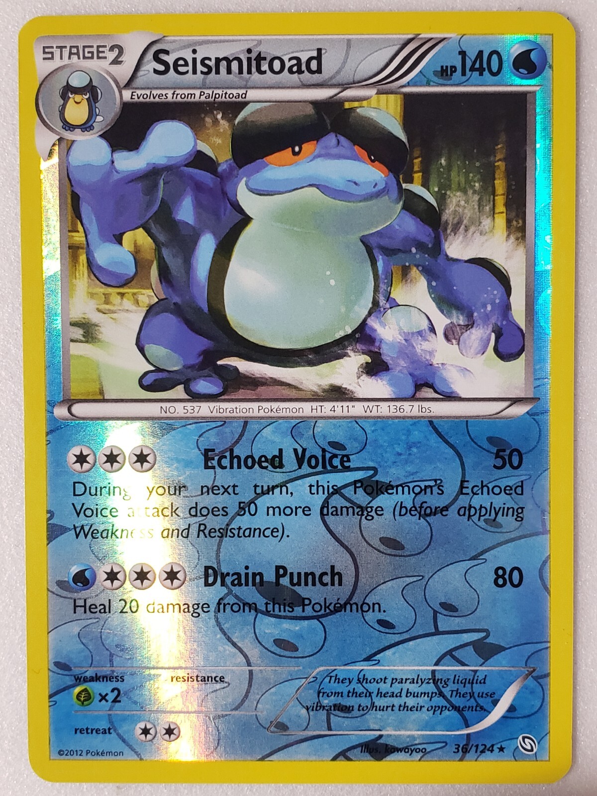 REVERSE HOLO Seismitoad 36/124 NM - Dragons Exalted Pokemon Card - kawayoo Art