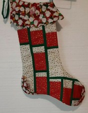Christmas Stocking Hand-quilted 26in With Outside Pockets Red Green Reversible