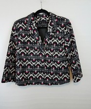 SILKLAND Jacket Small Gray/Black/Pink Paisley Silk Button Blazer 3/4 Sleeve S