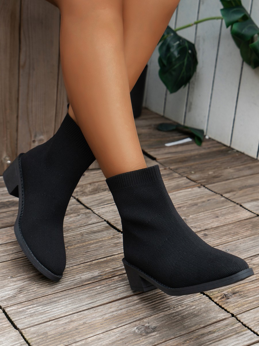 Women's Ankle Boots Chunky Block Heel Short Booties Western Boot Fashion  Black