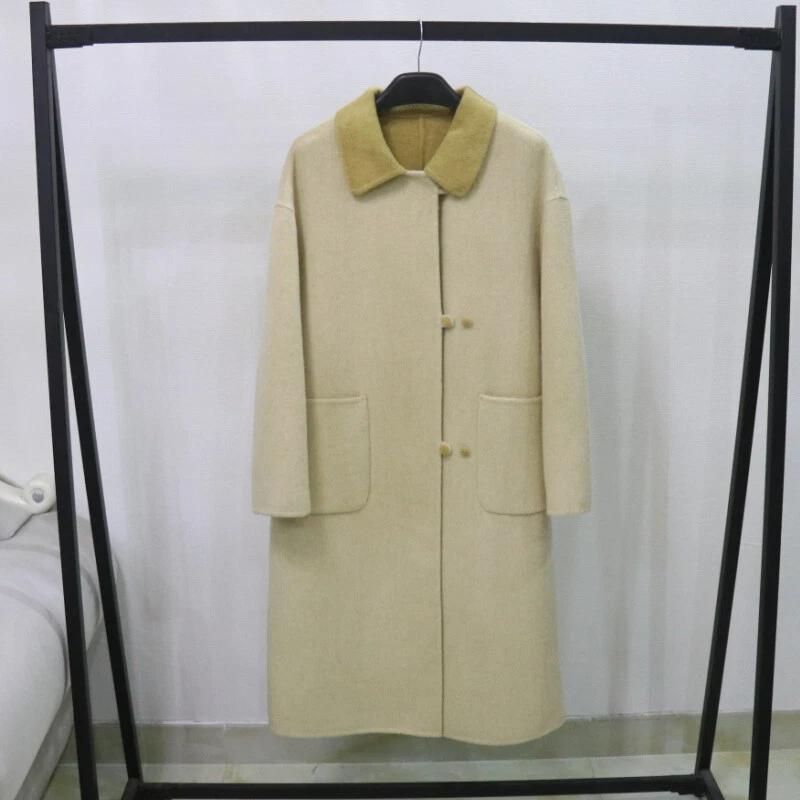 OFF WHITE Cappotto lungo donna double face 90% lana soprabito outwear stile americano Occidente