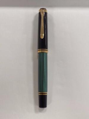 Pelikan 万年筆 EF グリーン縞 M600 EF 14C-585 PELIKAN 14C-585 F GREEN STRIPED FOUNTAIN PEN W/ BLUE PELIKAN INK