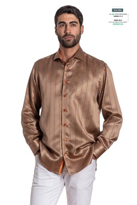 LUXURY 1400$ GERLIN Limited Edition Shirt Brown 100% Silk 16-41  BIJAN