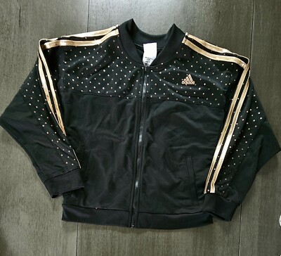 Adidas Black Rose Gold Polka Dot Track Jacket Full Zip Girls
