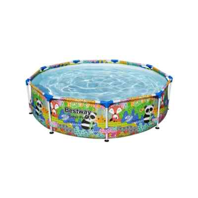 #ad 9 ft. x 9 ft. Round 26 in. Deep Metal Frame Above Ground Swimming Pool Panda Pr