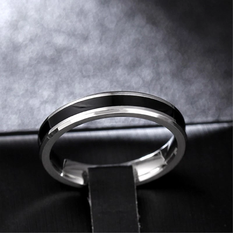 4mm Black&Silver/White&Silver Bands Women Stainless Steel Couple Rings Size 6-12 - Image 3 of 4
