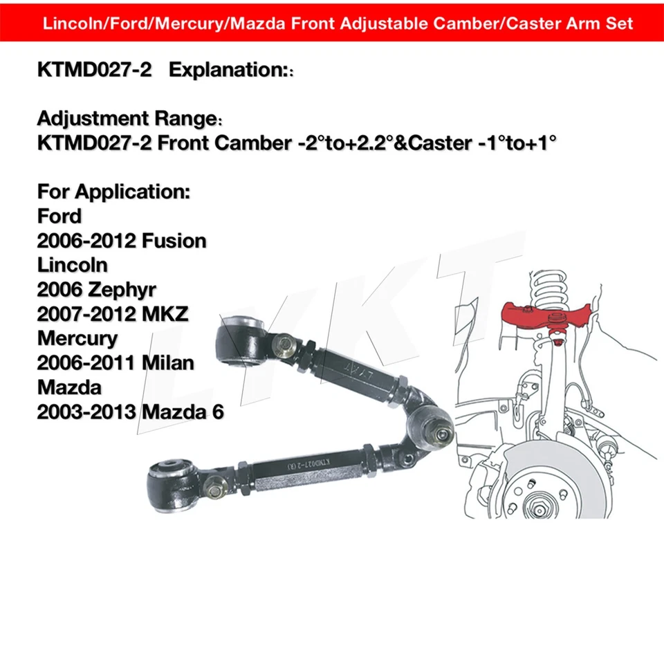 LYKT 2pcs Adjustable Front Camber Kit for FordFusion、Mazda6、MercuryMilan、Lincoln - Imagem 2 de 4