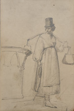 SCUOLA ITALIANA XIX SECOLO OLD DISEGNO MATITA SU CARTA STUDIO FIGURA AL POZZO !!