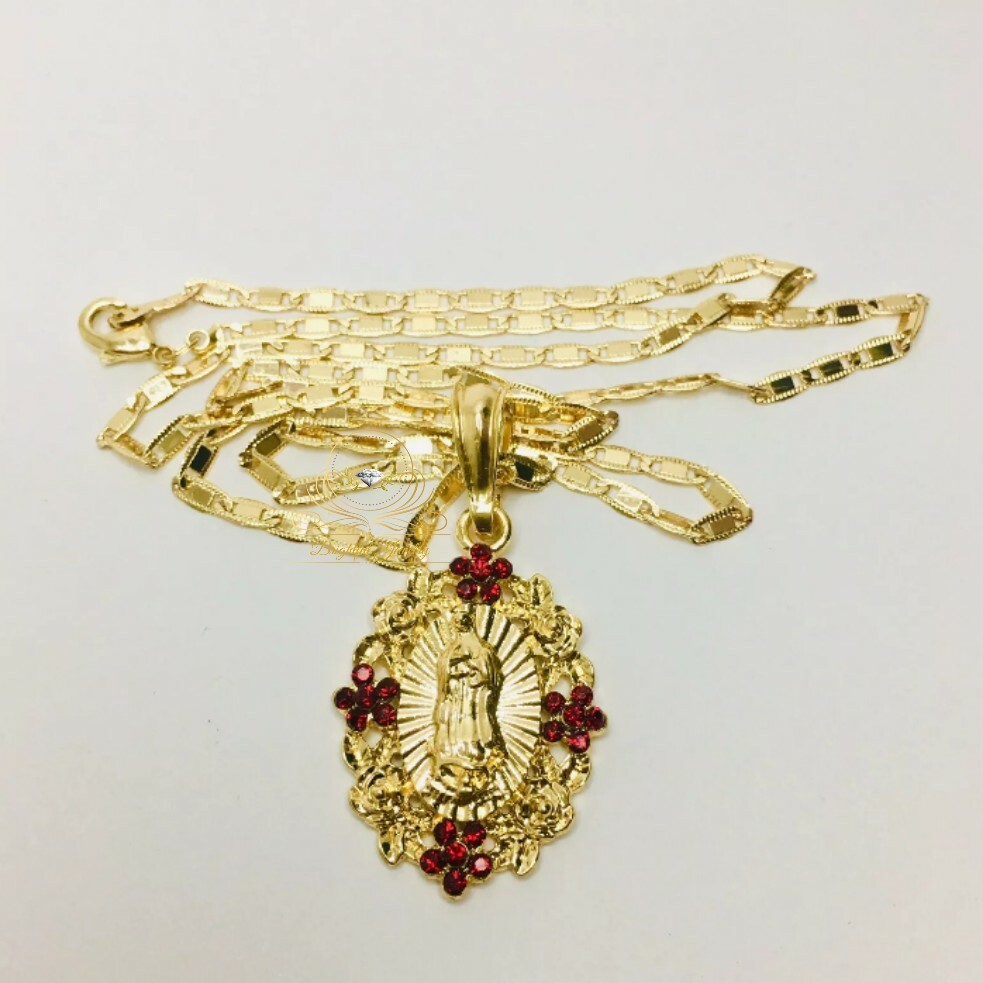 14k Gold Plated Our Lady of Guadalupe Pendant necklace Chain 20" Oro ...