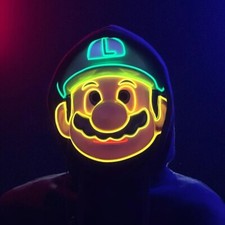 Super Mario Luigi LED Mask Cosplay Light Up Costume Carnival Halloween