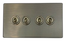 G&H Screwless Plate Antique Brass Toggle Light Switches 2 Way & Intermediate