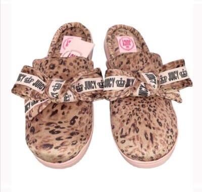 Juicy Couture Jasmine Leopard Slipper Slip On Cushioned Bow Wild Plush Sz.9 NEW