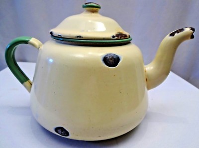 Vintage Kockums Sweden Enamel Tea Kettle Pot Scandinavian Mid