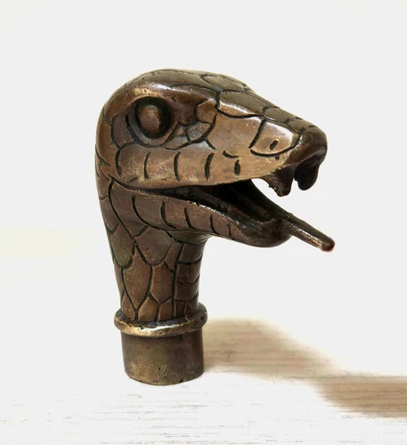 Victorian Old Bronze Cane Hand Carved snake statue Walking Stick Head - Picture 1 of 9