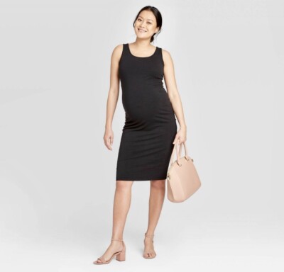 maternity cocktail dresses target Pinkblush Mauve Satin Smocked Fitted Maternity Midi Dress Small
