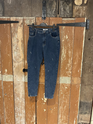 Zara Cropped Denim Jeans Hose Distressed Dunkelblau Essential Freizeit W30 L25