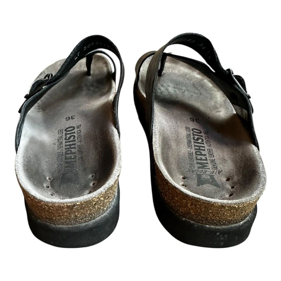 MEPHISTO HELEN  WOMENS SZ 6  (EU 36) PEWTER METALLIC LEATHER THONG SANDALS CORK - Image 4 of 4