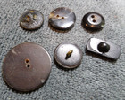 6 Vintage Antique Pressed Horn MOP Mother of Pearl Gold Inlay Etched Buttons — photo 3