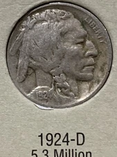 1924d Buffalo Nickel, nice original VF condition coin full date, 3/4 horn shows