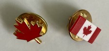 2 x Canadian Red And Gold Enamel Maple Leaf Pin Badges excellent condition  