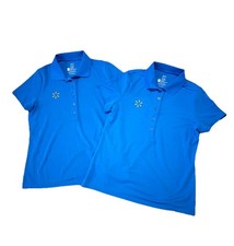 Walmart 2 Polo Shirts Womens M Blue Short Sleeve Employee Workwear Uniform Logo