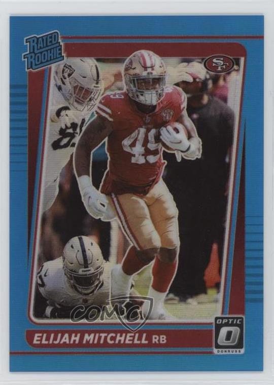 2021 Panini Donruss Optic Rated Rookie Aqua Prizm /299 Elijah Mitchell #291 0p5x