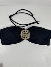 Victoria's Secret Swim Bikini Top Pink Black Jewels Halter Medium