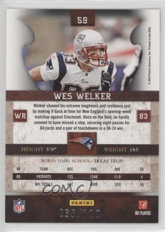 2010 Panini Plates & Patches Infinity Silver /100 Wes Welker #59 - Image 2 of 2