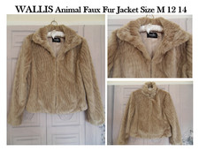WALLIS Faux Fur Beige Animal Design Lined Jacket Coat NEW Size M 12 14 Stylish