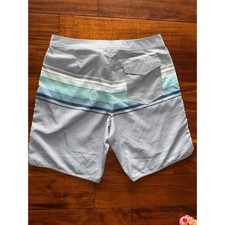 VTG Hang Ten Men Gray Blue Teal Stripe Board Shorts Swim Trunks Size 33