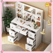 Vanity Makeup Table Dressing Desk Set 10 LED Lighted Mirror w/ Stool for Xmas US