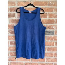 Vintage Fruit of the Loom USA Blue Tank Top Single Stitch Blank 90s Made USA L