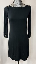 Lilly Pulitzer Shift Dress Women XS Black Gold Button Shoulder 3/4 Sleeve Work