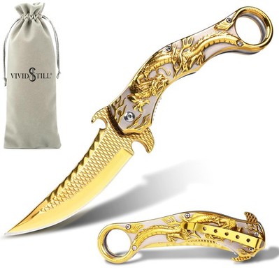 Pocket Knife for Men, Cool Folding Knife With 3D Golden Dragon Relief, Great ...