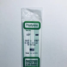 Evergreen 107 Styrene Plastic Strips 0.010" x 0.156" x 14" (10)