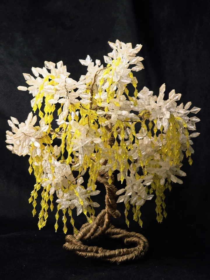 Cuentas de cristal de sauce llorando árbol bonsai piedras preciosas de alambre de colección Feng Shui 8"x8" Foto 2 de 4