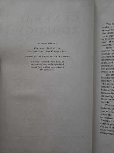 GENERAL ZOOLOGY by Tracy I. Storer 1943 McGraw Hill 1st Ed. 9th Imp. Hardcover - Picture 8 of 10