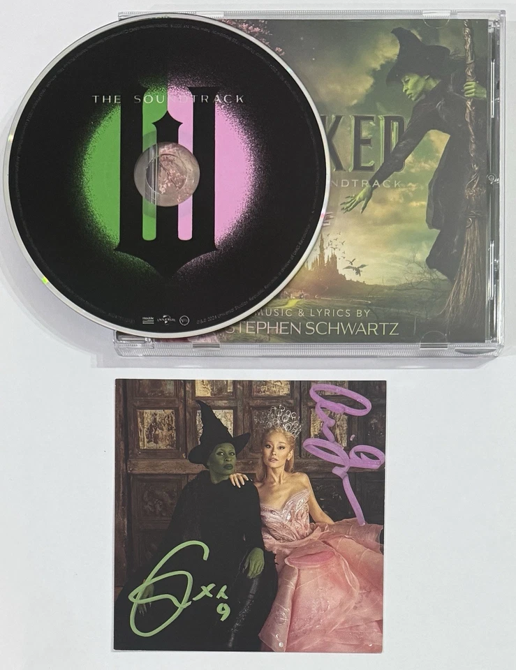 Wicked FIRMADO Ariana Grande Cynthia Erivo Foto y CD BAS Beckett Certificado de Autenticidad Rosa Verde Foto 4 de 4