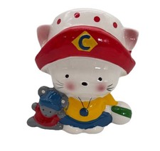 Vintage 1980s Sanrio Japan Caper Cat Lifeguard 7&rdquo; Ceramic Piggy Coin Bank RARE