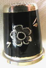 Wengert 925 M Edellack Fingerhut 3 Blüten thimble Sterl nobel lacquer engraved