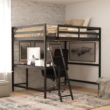 Riley Full Loft Bed Frame with Desk - Espresso - Space Saving for Kids & Teens