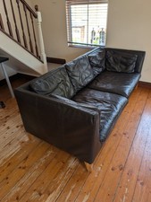 Heals Black Leather Sofa with Cushions 210x90x80cm Contemporary/Modern