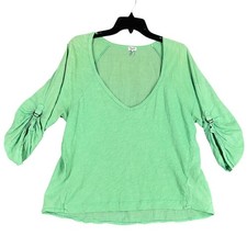 Splendid Blouse Womens S Green V Neck Roll Tab Long Sleeve USA Made