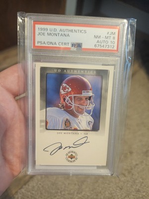 1999 UD Ionix Authentics Signatures Joe Montana #JM PSA 8 PSA/DNA Auto HOF