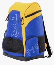 TYR Alliance 45L Backpack Gym Pool Bag Wet Dry Pockets color:Royal/Gold NWT