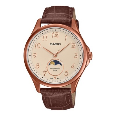 Mens Wristwatch CASIO MTP-M110RL-5AVER Leather Brown Gold Rose Moon Phases