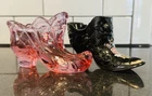 Lot Of 2 Vintage Fenton Glass Hand Painted Shoes Signed Black Pink Victorian